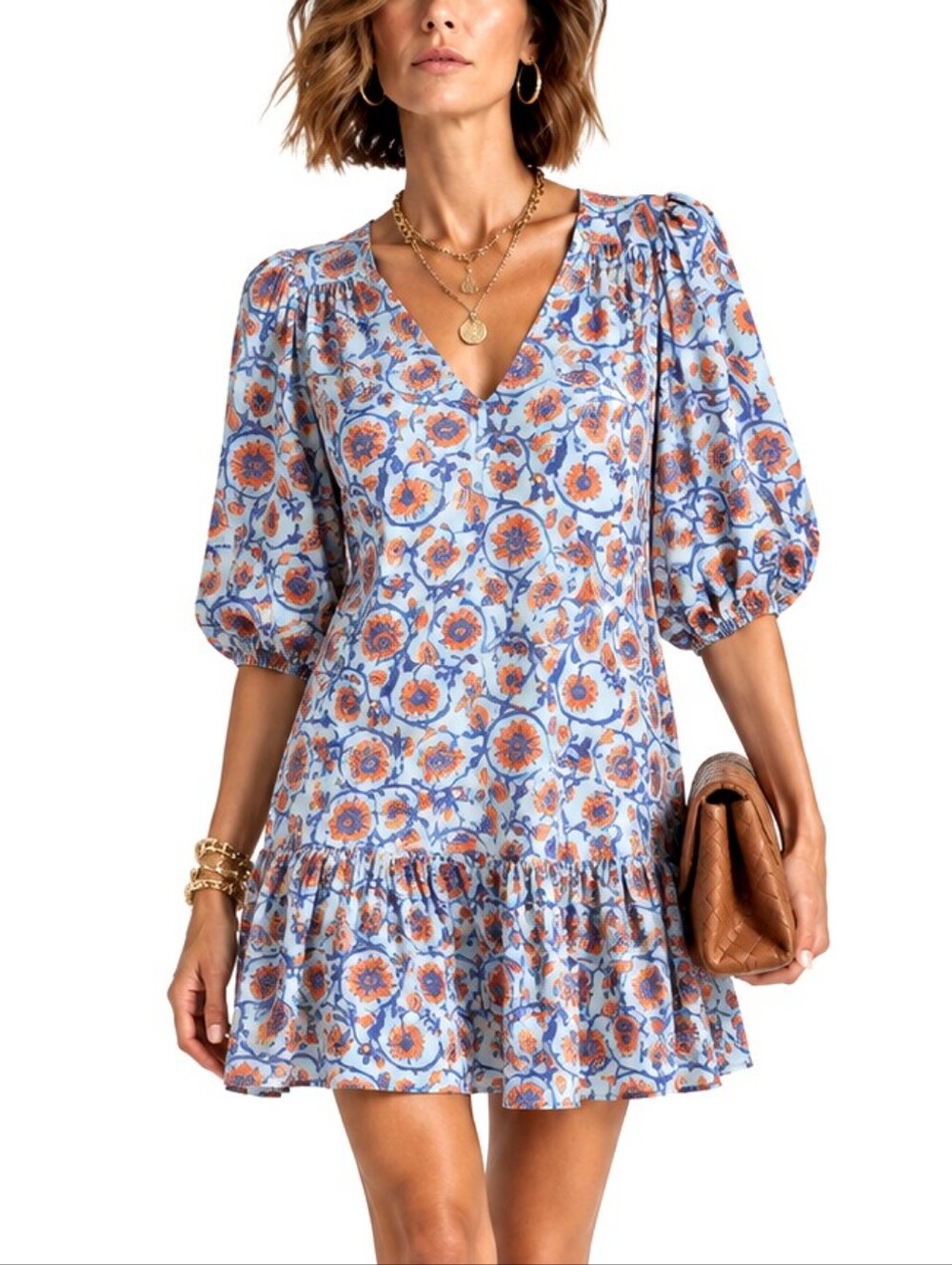 Sundry Evereve Babydoll Blue Floral Mini Dress All Day Paisley